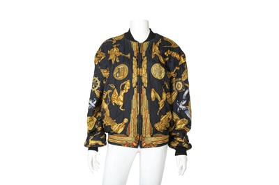 Lot 440 - Hermes Black Silk Print Reversible Bomber Jacket - Size 46