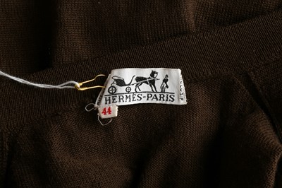 Lot 246 - Hermes Brown Wool Knit Silk Panel Twin Set -  Size 44
