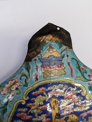 Lot 285 - A CHINESE CLOISONNÉ ENAMEL 'DAJI' GOURD PLAQUE