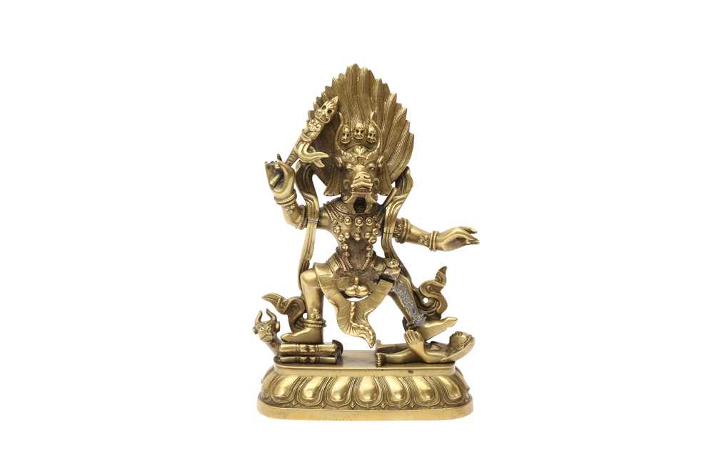 Lot 292 - A SINO-TIBETAN GILT-BRONZE FIGURE OF YAMANTAKA