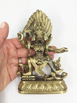 Lot 292 - A SINO-TIBETAN GILT-BRONZE FIGURE OF YAMANTAKA