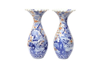 Lot 990 - A PAIR OF JAPANESE IMARI 'CRANES' VASES