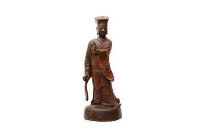 Lot 602 - A CHINESE WOOD FIGURE OF A SCHOLAR