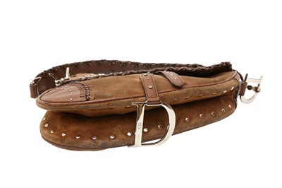 Lot 267 - Christian Dior Brown Suede Whipstitch Saddle Bag