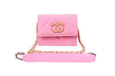 Lot 81 - Chanel Pink 19 Flap Card Holder On Chain
