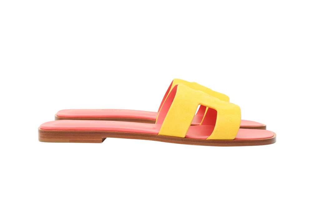 Lot 10 - Hermes Yellow Suede Oran Sandal - Size 37.5