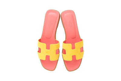 Lot 10 - Hermes Yellow Suede Oran Sandal - Size 37.5