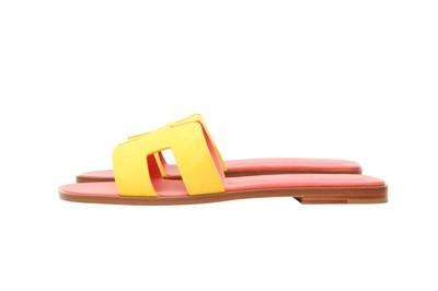Lot 10 - Hermes Yellow Suede Oran Sandal - Size 37.5