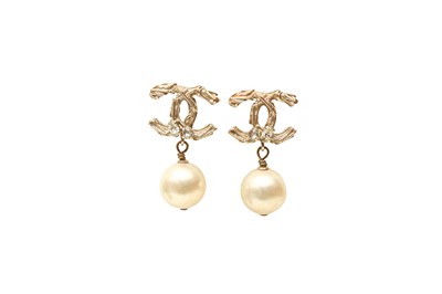 Lot 348 - Chanel Ivory Pearl CC Drop Pierced Earrings