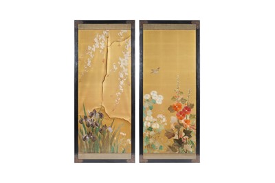 Lot 628 - A PAIR OF JAPANESE EMBROIDERED SILK PANELS