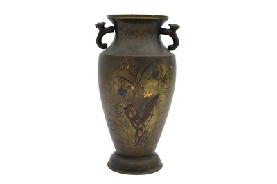 Lot 608 - A JAPANESE BRONZE AND MIXED-METAL VASE