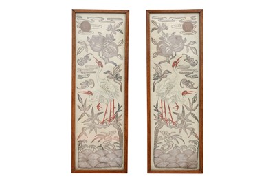 Lot 623 - A PAIR OF CHINESE SILK EMBROIDERED PANELS