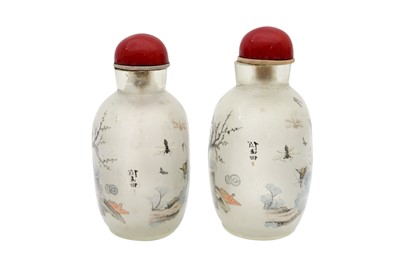 Lot 583 - A PAIR OF CHINESE INSIDE-PAINTED GLASS SNUFF BOTTLES