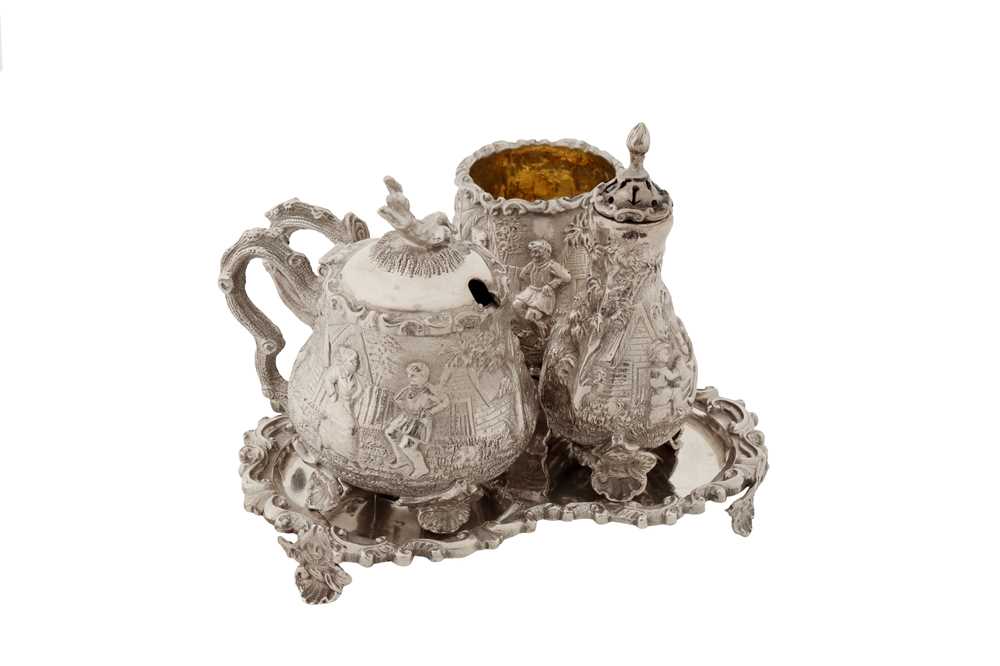 Lot 365 - A Victorian sterling silver three-piece cruet set on stand, London 1883 by William Leuchars