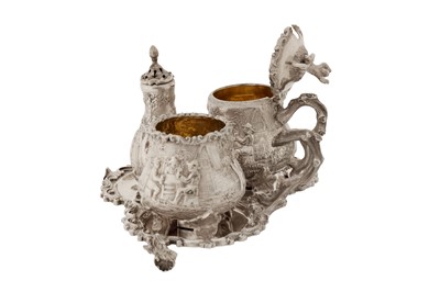 Lot 365 - A Victorian sterling silver three-piece cruet set on stand, London 1883 by William Leuchars