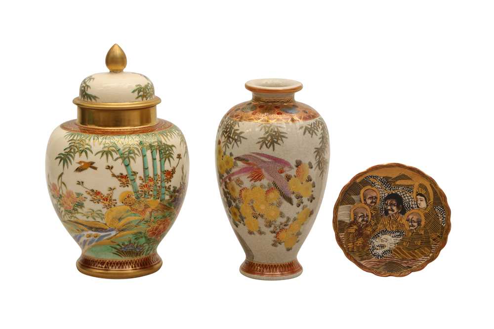 Lot 141 THREE PIECES OF JAPANESE SATSUMA PORCELAIN