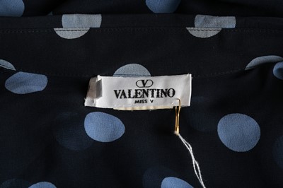 Lot 36 - Valentino Navy Silk Polka Dot Print Blouse - Size 46