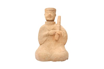 Lot 654 - A CHINESE POTTERY FIGURE OF A MUSICIAN