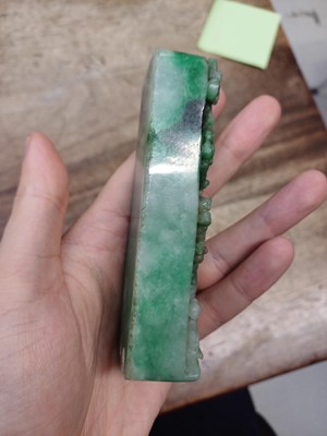 Lot 947 - A CHINESE APPLE-GREEN JADE 'THREE FRIENDS OF WINTER PAPERWEIGHT