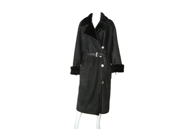 Lot 572 - Fendi Black Zucca Shearling Long Coat - Size 42