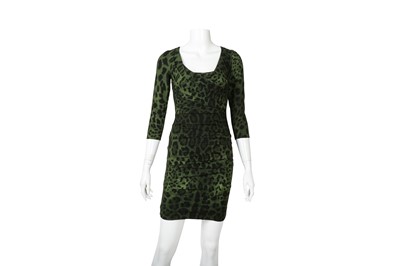 Lot 204 - Dolce & Gabbana Green Silk Leopard Print Dress - Size 36