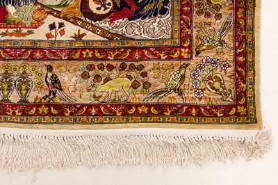 Lot 77 - A VERY FINE SILK PICTORIAL RUG