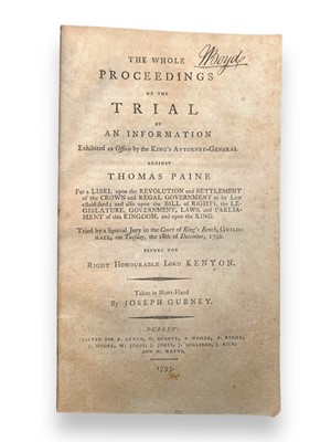Lot 2 - [Law] Paine. The whole proceedings on the trial of an information . . .Dublin, 1793
