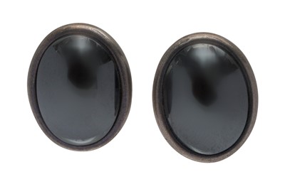 Lot 16 - A PAIR SILVER AND HEMATITE EARRINGS BY NIELS ERIK FROM