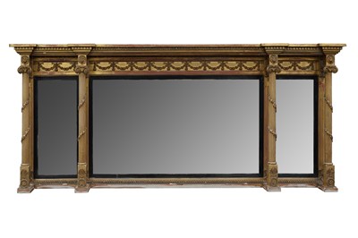 Lot 336 - A REGENCY GILT FRAMED TRIPLE PLATE OVERMANTEL MIRROR