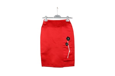 Lot 29 - Prada Red Silk Applique Pencil Skirt - Size 38