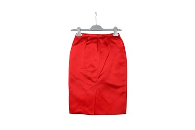 Lot 29 - Prada Red Silk Applique Pencil Skirt - Size 38