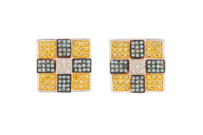 Lot 156 - A PAIR OF SQUARE-SHAPED DIAMOND EARRINGS