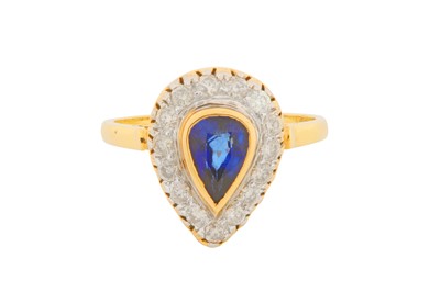 Lot 109 - A SAPPHIRE AND DIAMOND PEAR-SHAPED RING