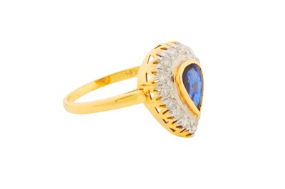 Lot 109 - A SAPPHIRE AND DIAMOND PEAR-SHAPED RING