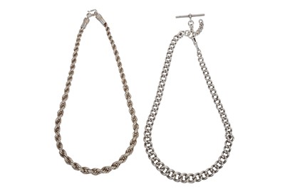 Lot 41 - A SILVER ALBERT CHAIN AND A ROPE TWIST CHAIN