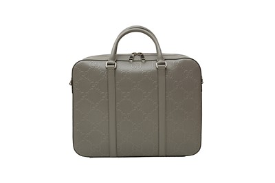 Lot 147 - Gucci Grey GG Embossed Laptop Bag