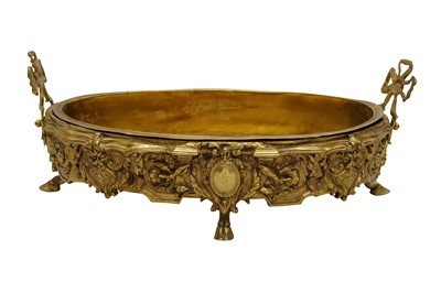 Lot 124 - A 19TH CENTURY GILT BRONZE TWIN HANDLED OVAL JARDINIERE