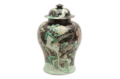 Lot 193 - A CHINESE FAMILLE-NOIRE VASE AND COVER