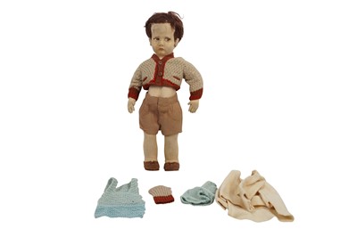 Lot 68 - AN EARLY 20TH CENTURY LENCI BOY DOLL AND EXTRA CLOTHING