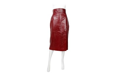 Lot 98 - Gucci Burgundy Leather Straight Midi Skirt - Size 42