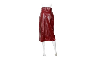 Lot 98 - Gucci Burgundy Leather Straight Midi Skirt - Size 42