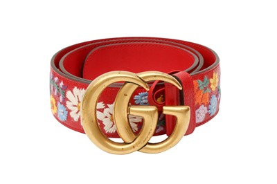 Lot 38 - Gucci Red Marmont GG Embroidered Belt - Size 80