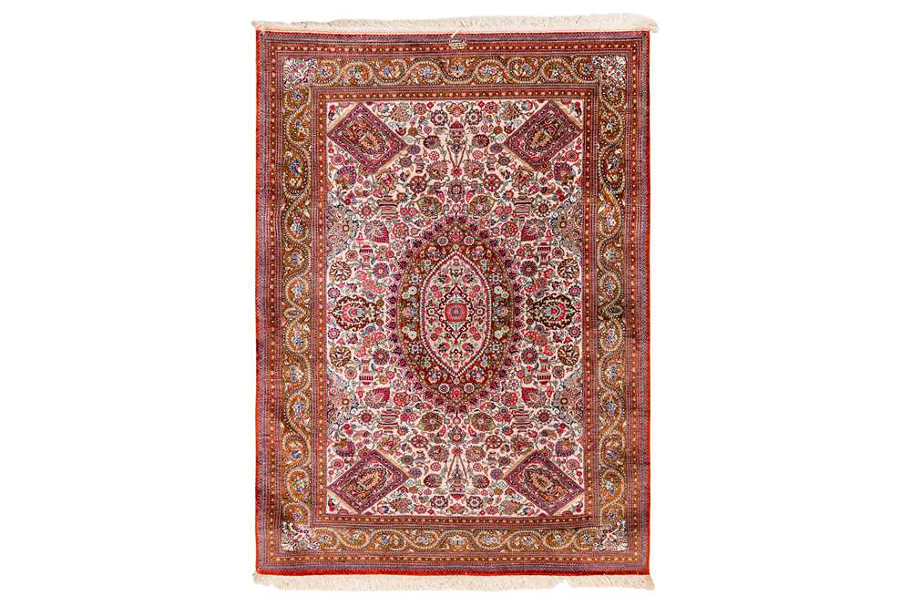 Lot 4 - AN EXTREMELY FINE SIGNED SILK QUM RUG, CENTRAL PERSIA