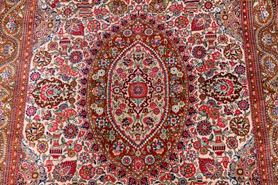 Lot 4 - AN EXTREMELY FINE SIGNED SILK QUM RUG, CENTRAL PERSIA