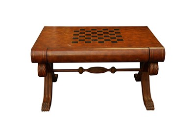 Lot 311 - A MAGNUSSEN PRESIDENTIAL FURNITURE LEATHER AND HARDWOOD CHESS TABLE