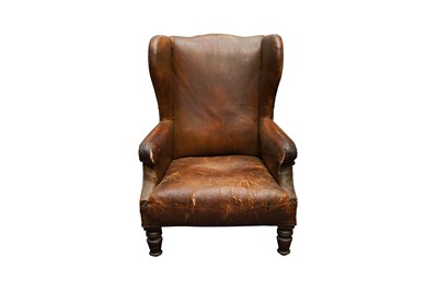 Lot 367 - A 19TH CENTURY HUMPBACK WING ARMCHAIR