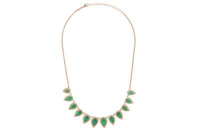 Lot 73 - JACQUIE AICHE | AN EMERALD AND DIAMOND PENDANT FRINGE NECKLACE