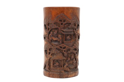 Lot 618 - A CHINESE CARVED BAMBOO BRUSH POT