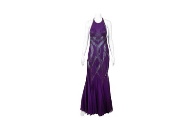 Lot 120 - Versace Purple Silk Embellished Halter Neck Gown