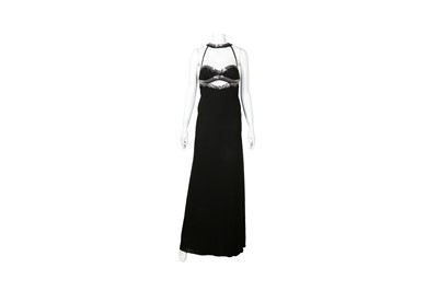Lot 514 - Versace Black Crepe Embellished Halter Neck Gown -Size 42